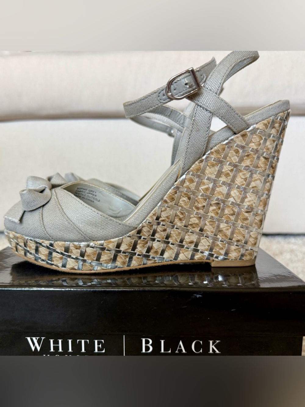 White House Black Market Silver-Tone Woven Sophie Wedge Sandals - Picture 2 of 9